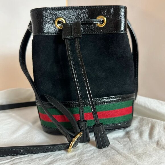 RARE Authentic Gucci Ophidia Suede Mini Bucket Bag in Black - Picture 1 of 4